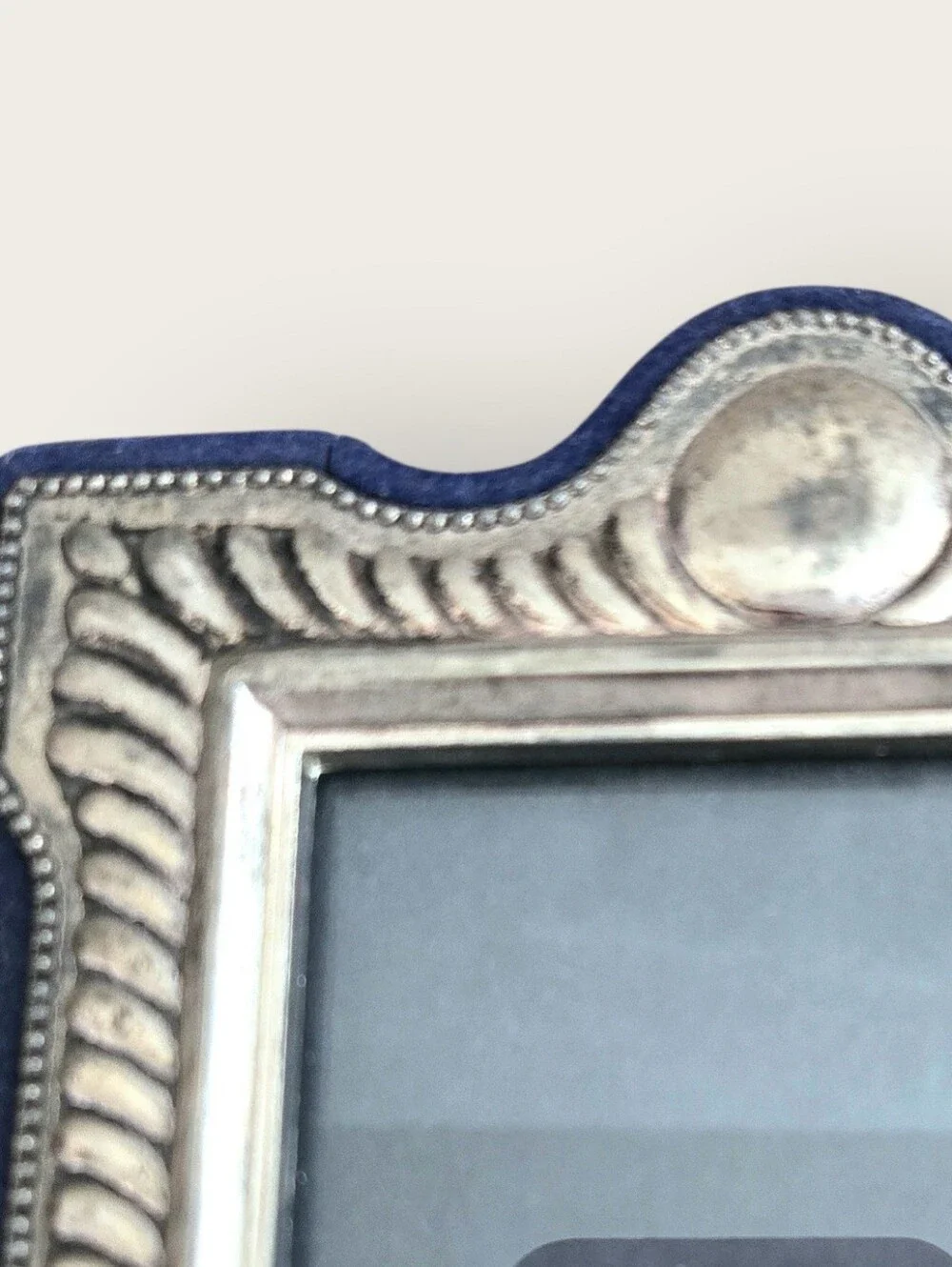 Vintage Victorian Style Silver Plated Photo Frame TS Ltd Fluted Blue Velvet Back